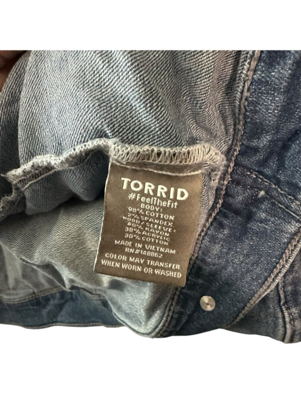 Torrid Denim & Terry Hooded Crop Trucker Jean Jacket Stretchy Plus Size 4X 26 - Picture 4 of 9
